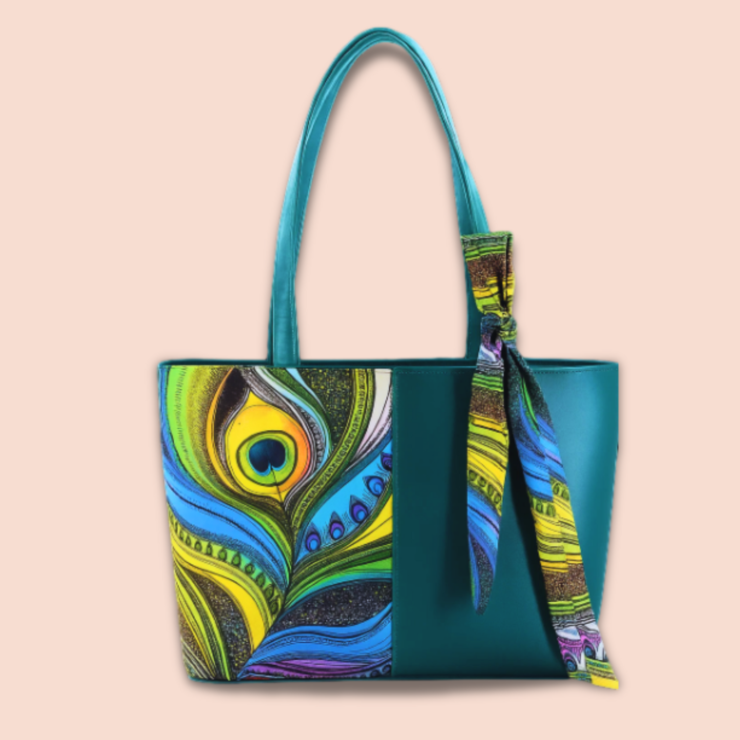 Peacock print handbag
