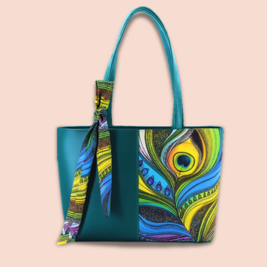 Peacock print handbag