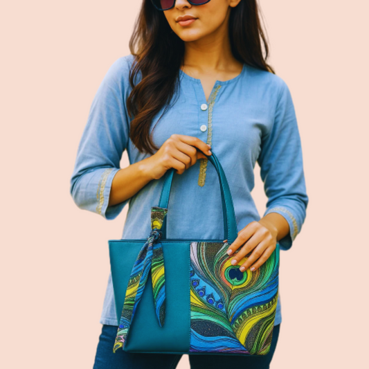Peacock print handbag
